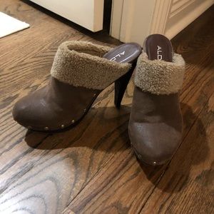 ALDO Faux Shearling Heeled Clogs